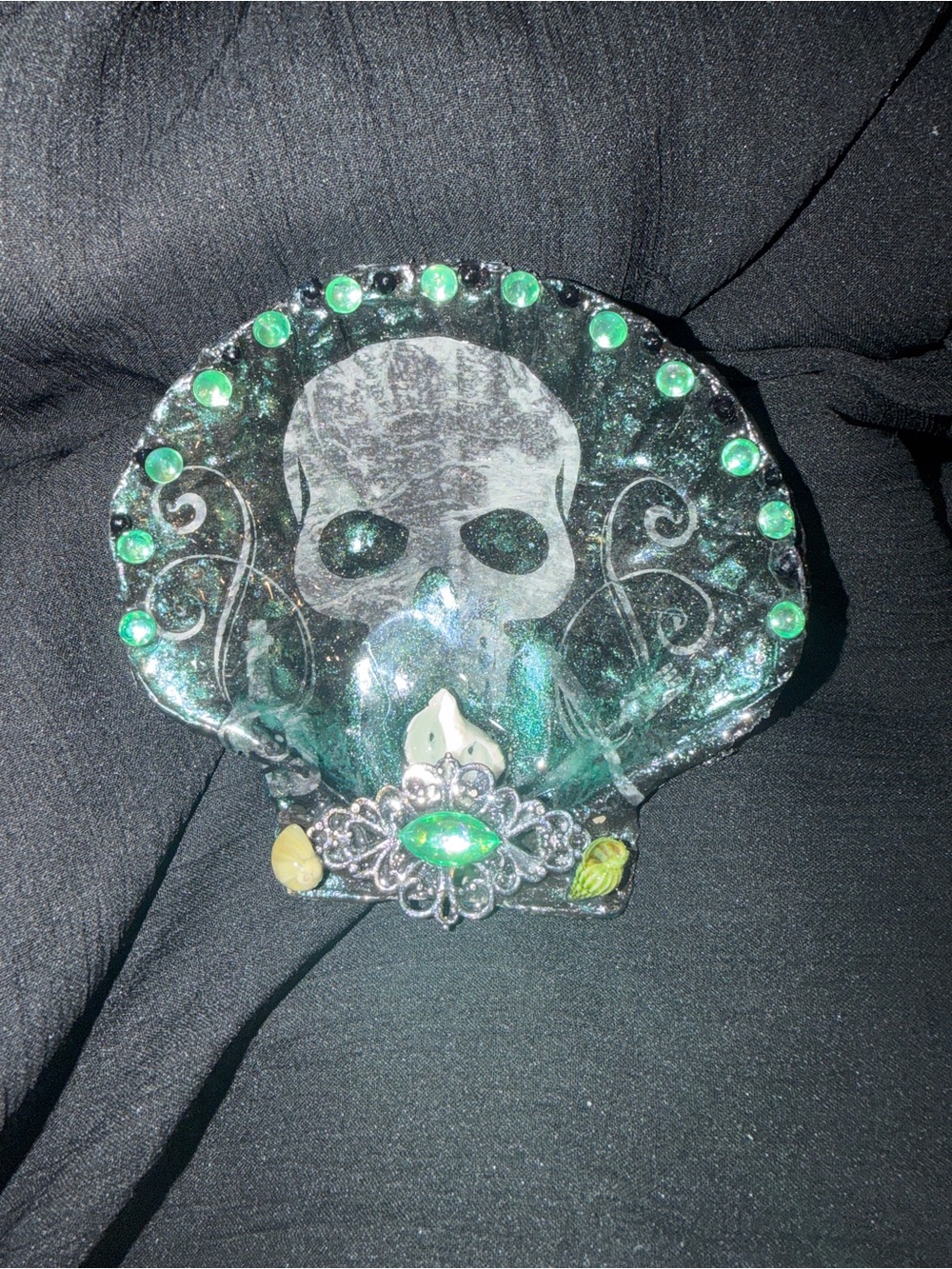 Green Haze Skull Seashell Trinket Dish- Hand Crafted